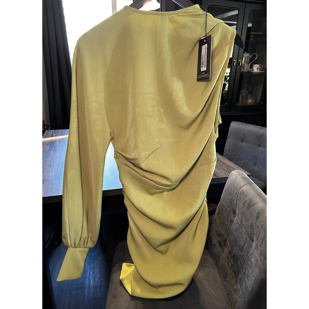 PrettyLittleThing Green One Sleeve Ruched Mini Party‎ Cocktail Dress Size US 8